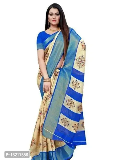 Stylish Fancy Cotton Blend Saree With Blouse Piece For Women