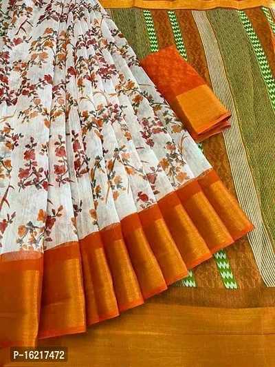 Stylish Fancy Cotton Blend Saree With Blouse Piece For Women