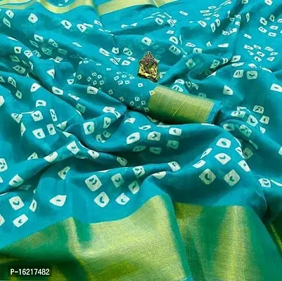 Stylish Fancy Cotton Blend Saree With Blouse Piece For Women-thumb0