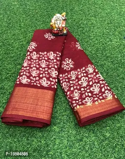 Fancy Cotton Blend Saree with Blouse Piece for Women-thumb0
