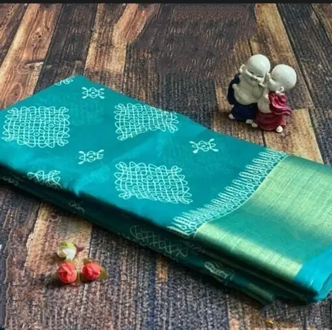 Beautiful Cotton Printed Zari Border Sarees with Blouse piece