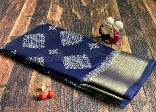 Beautiful Cotton Printed Zari Border Sarees with Blouse piece