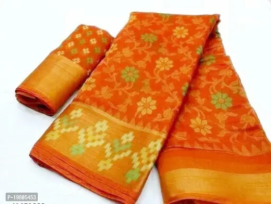 Fancy Cotton Blend Saree with Blouse Piece for Women-thumb0