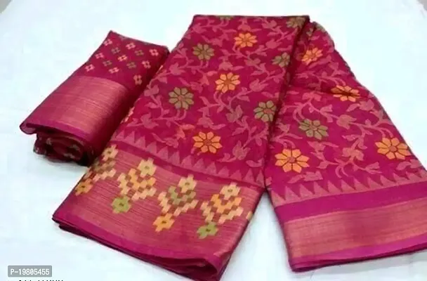 Fancy Cotton Blend Saree with Blouse Piece for Women