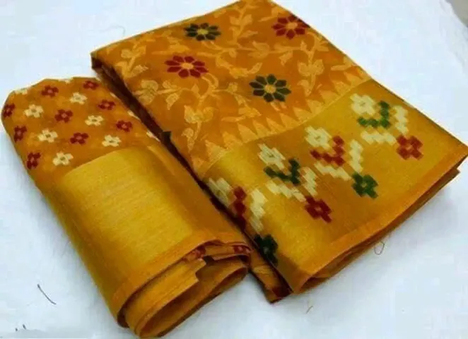 Attractive Cotton Blend Saree with Blouse piece 