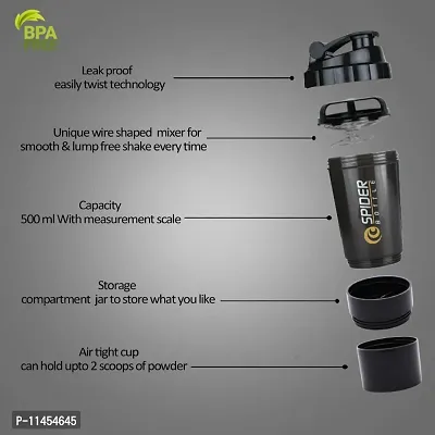 HMFURRYS FINEST Sports  Gym Protein Shaker Bottle with 2 Storage Compartment 500 ml Shaker-thumb5