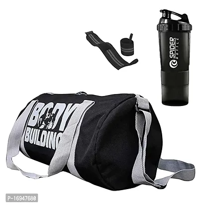 Gym Bag Combo for Men ll Gym Bag, Black Bottle, Black Wristband,Gym kit for Men and Women ll Gym Bag  Fitness Kit  Gym Bag Combo