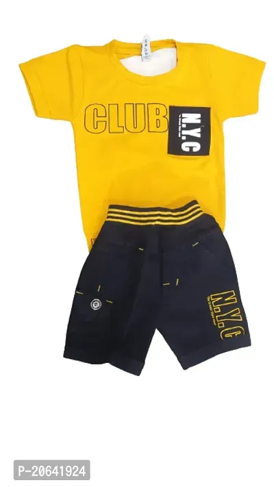 Stylish Cotton Yellow Printed Tops With Shorts For Boys