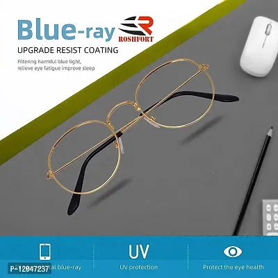 JANIFAOUL? Eyewear Blueray Block Uv Protected Computer Glasses Pento Frame for men and women (Unisex) - Medium Size (Golden)-thumb2