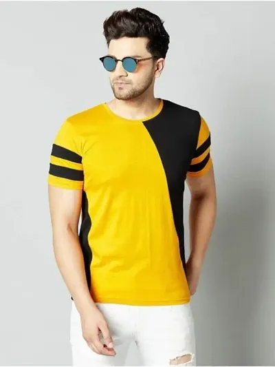 New trendy Stylish Cotton Blend Colourblocked Round Neck Tees For Men