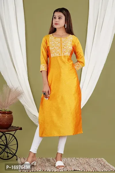 Trendy Yellow Art silk Casual Straight Kurti For Women