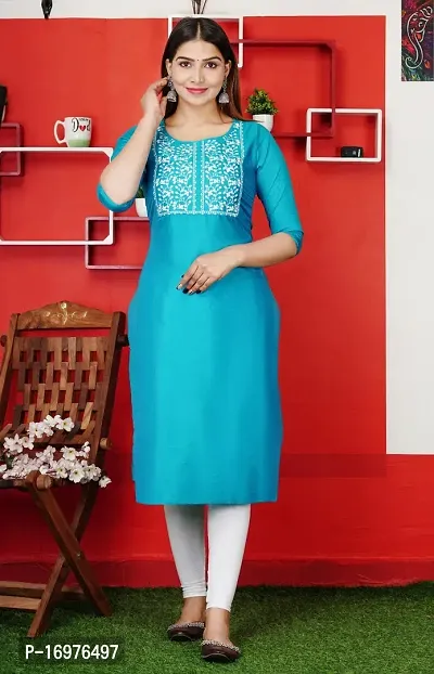 Trendy Turquoise Art silk Casual Straight Kurti For Women