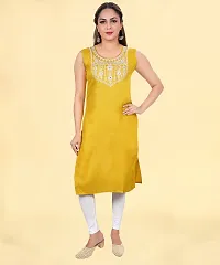 Stylish Yellow Cotton Silk Embroidered Kurti For Women-thumb2