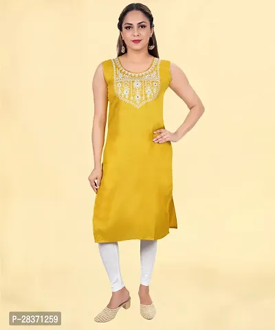 Stylish Yellow Cotton Silk Embroidered Kurti For Women-thumb3