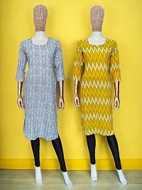 Stylish Multicoloured Printed Crepe Straight Kurta For Women Pack Of 2-thumb1