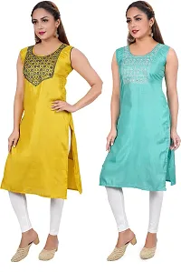 Elegant Multicoloured Poly Silk Embroidered Kurta For Women Combo Of 2-thumb1