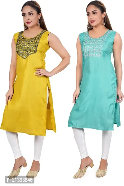 Elegant Multicoloured Poly Silk Embroidered Kurta For Women Combo Of 2-thumb2