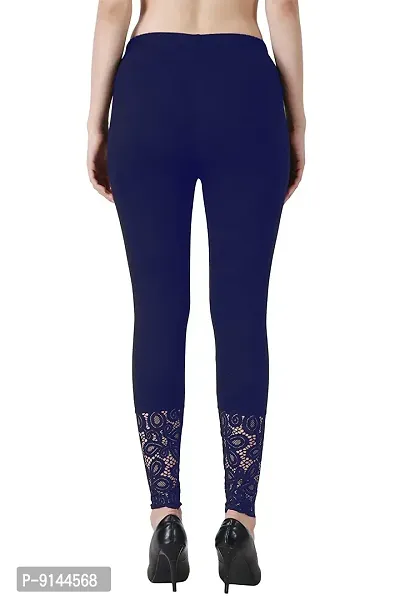 PT Designer Latest Cotton Ankle Length Bottom wear Fancy Leggings for Women with net lace Regular Fit Solid Leggings-thumb2