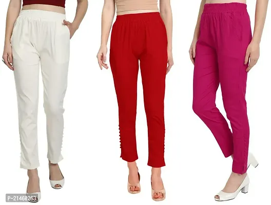 Elegant Multicoloured Cotton Slub Solid Ethnic Pant Combo For Women-thumb0
