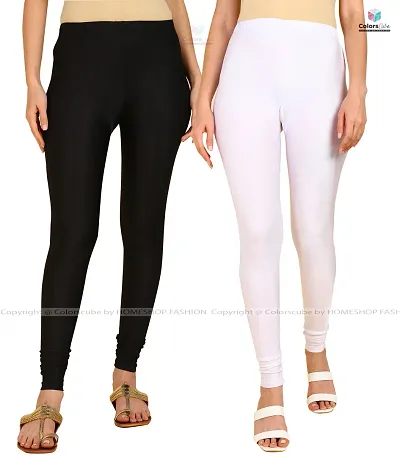 Stylish Women Lycra Blend Leggings Pack of 2