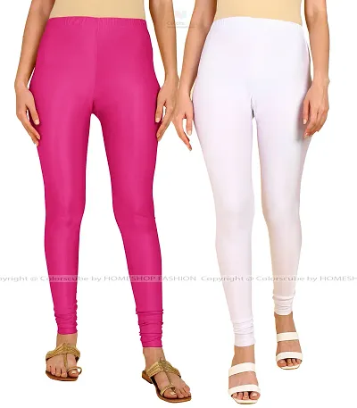 Stylish Cotton Spandex Solid Leggings For Women - Pack Of 2