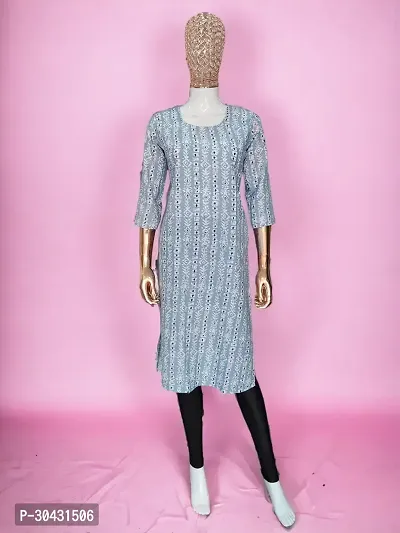 Stylish Grey Printed Crepe Straight Kurta For Women