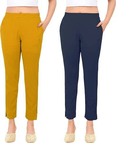 Elegant Slub Solid Ethnic Pant Combo For Women