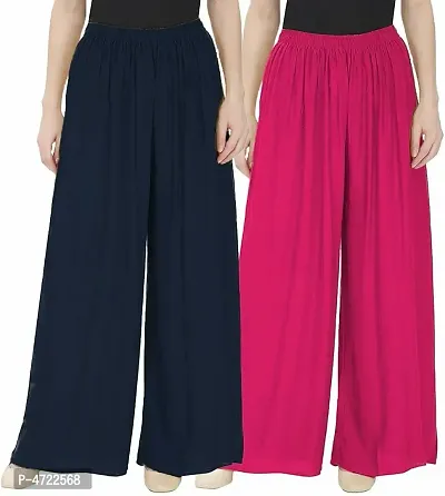 Women's Beautiful Multicoloured Rayon Solid Palazzos Combo (Pack of 2)-thumb0