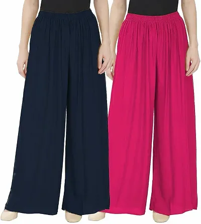 Pack Of 2 Women's Beautiful Multicoloured Rayon Solid Palazzos