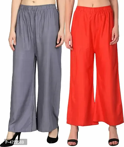 Women's Beautiful Multicoloured Rayon Solid Palazzos Combo (Pack of 2)-thumb0