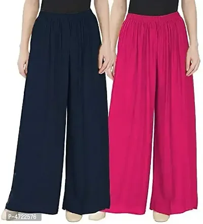 Women's Beautiful Multicoloured Rayon Solid Palazzos Combo (Pack of 2)