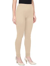 Alluring Beige Cotton Solid Leggings For Women-thumb2