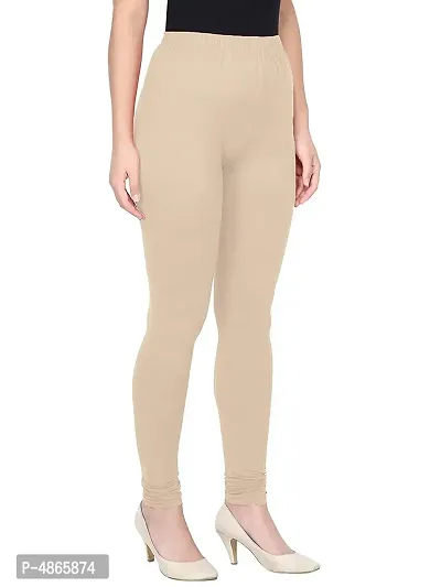 Alluring Beige Cotton Solid Leggings For Women-thumb3