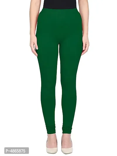Alluring Green Cotton Solid Leggings For Women