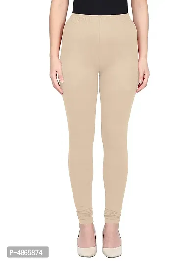 Alluring Beige Cotton Solid Leggings For Women-thumb0