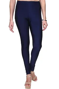 Stylish Satin Navy Blue Solid Leggings For Women ( Pack Of 1 )-thumb1