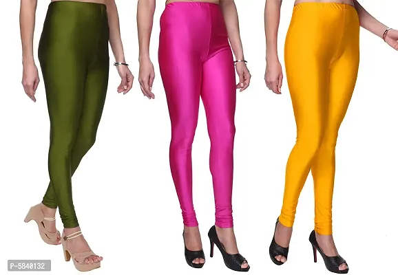 Stylish Satin Multicoloured Solid Leggings For Women ( Pack Of 3 )