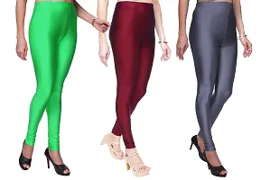 Stylish Satin Multicoloured Solid Leggings For Women ( Pack Of 3 )-thumb1