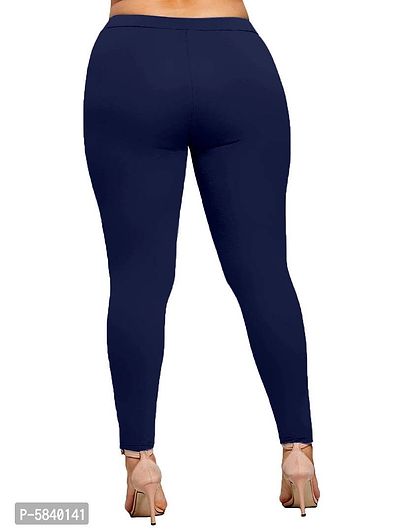 Stylish Cotton Navy Blue Solid Leggings For Women ( Pack Of 1 )-thumb2