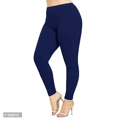Stylish Cotton Navy Blue Solid Leggings For Women ( Pack Of 1 )-thumb0