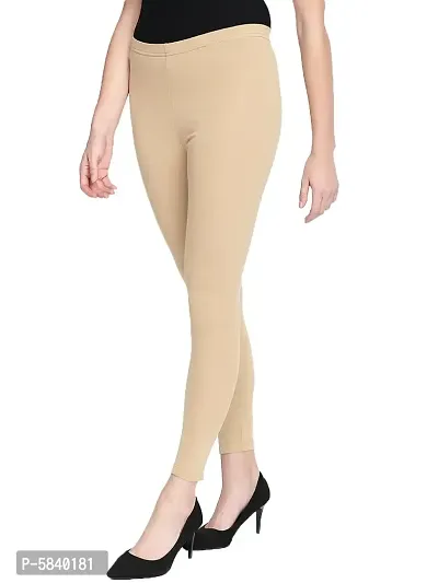 Stylish Cotton Beige Solid Leggings For Women ( Pack Of 1 )-thumb0