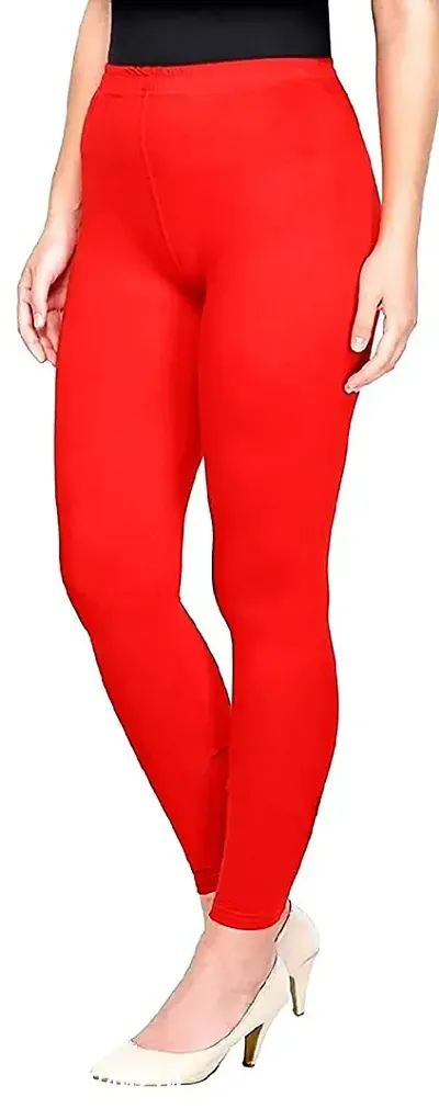 Red Solid Leggings For Women