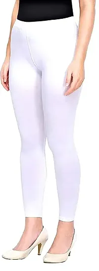Stylish Cotton White Solid Leggings For Women ( Pack Of 1 )-thumb0