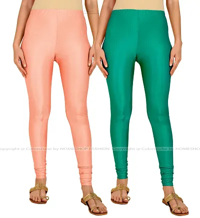 Stylish Women Lycra Blend Leggings Pack of 2