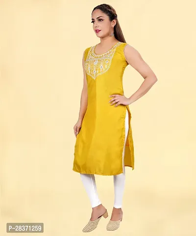 Stylish Yellow Cotton Silk Embroidered Kurti For Women-thumb0