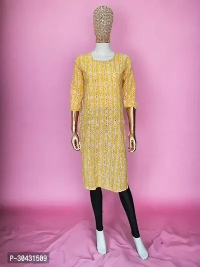 Stylish Yellow Printed Crepe Straight Kurta For Women-thumb0