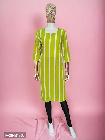 Stylish Green Striped Crepe Straight Kurta For Women-thumb0