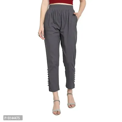 PT Regular Fit Elastic Waist Cotton Pencil Pant Casual/Formal Trousers for Women with Pockets for Casual  Official Use for Women's  Girls Available in 13 Colors.-thumb0