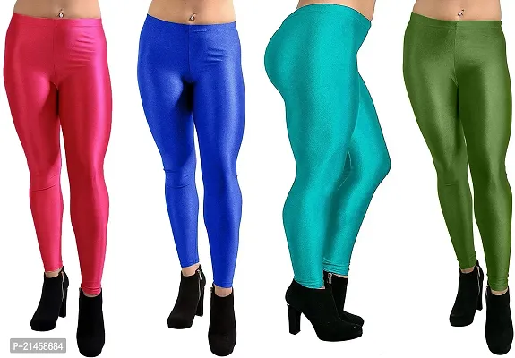 Fabulous Multicoloured Satin Solid Leggings For Women Pack Of 4