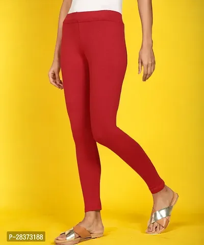 Fabulous Red Cotton Solid Ankle Length Leggings For Women
